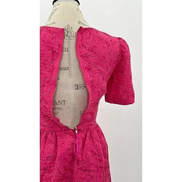 H&M Pink Lace Embroidered Flutter Sleeves Crewneck Flared Mini Dress US 4 - Picture 6 of 12